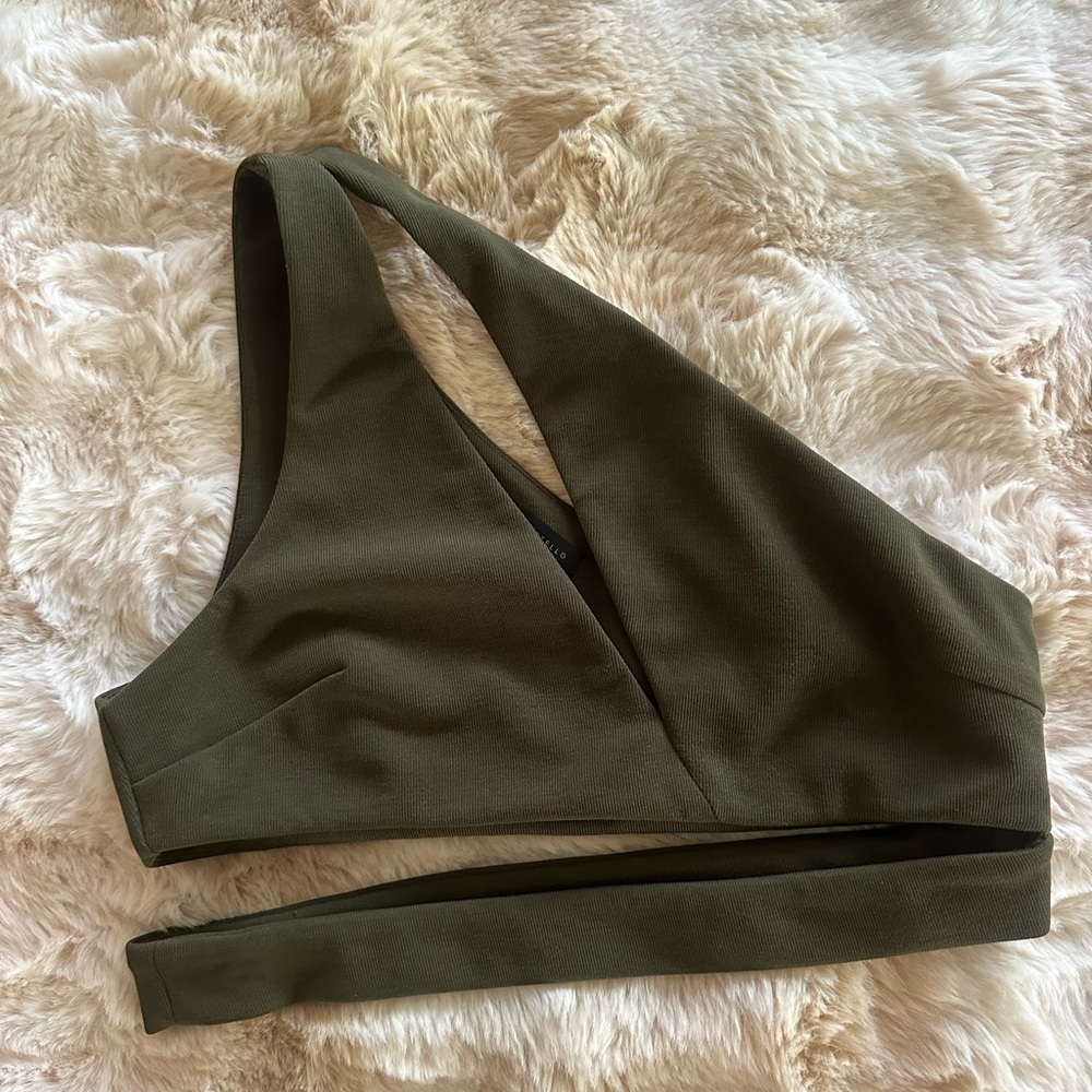 Olive Green One-Shoulder Wrap Crop Top